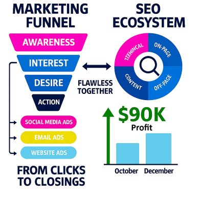 Gregory's integrated SEO ecosystem with marketing funnel the Mr Marvelous Touch